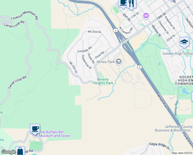 map of restaurants, bars, coffee shops, grocery stores, and more near 2140 Lookout Mountain Road in Golden