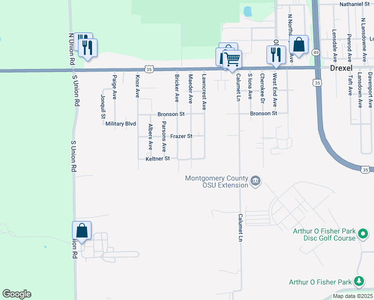 map of restaurants, bars, coffee shops, grocery stores, and more near 325 Maeder Ave in Dayton