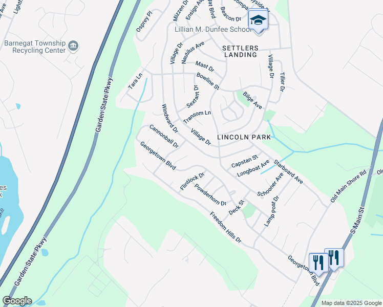 map of restaurants, bars, coffee shops, grocery stores, and more near 17 Hearth Court in Barnegat Township