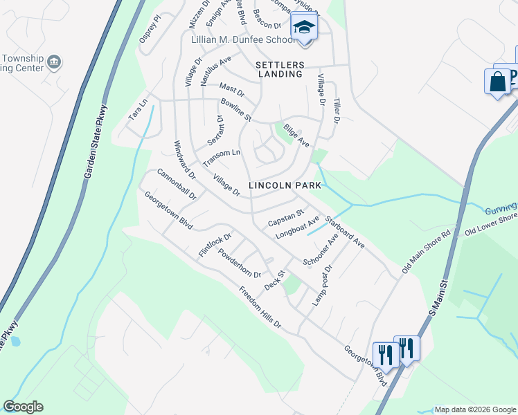 map of restaurants, bars, coffee shops, grocery stores, and more near 138 Windward Drive in Barnegat Township