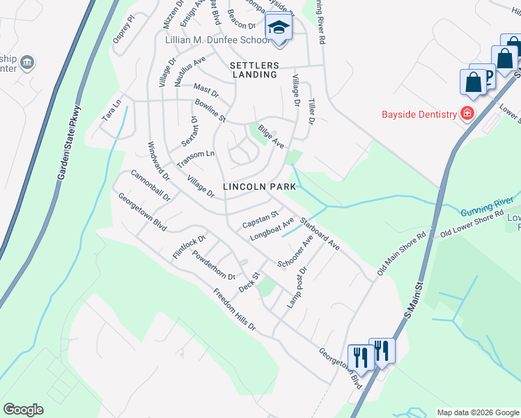 map of restaurants, bars, coffee shops, grocery stores, and more near 151 Windward Drive in Barnegat Township