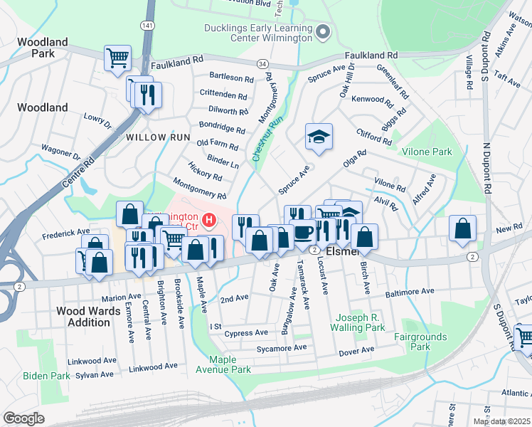 map of restaurants, bars, coffee shops, grocery stores, and more near 30 Spruce Avenue in Elsmere