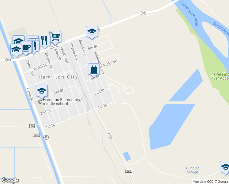 map of restaurants, bars, coffee shops, grocery stores, and more near 1460 Esperanza Avenue in Hamilton City