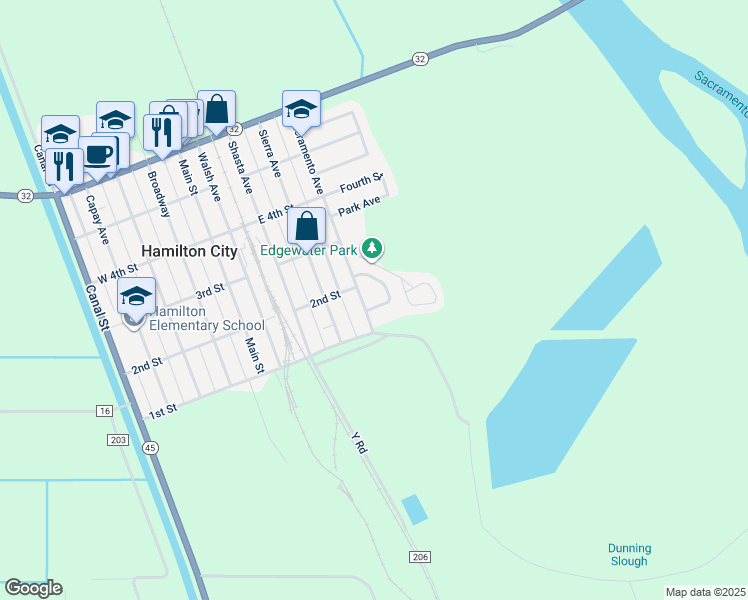 map of restaurants, bars, coffee shops, grocery stores, and more near 1460 Esperanza Avenue in Hamilton City