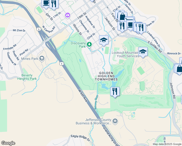 map of restaurants, bars, coffee shops, grocery stores, and more near 2508 Fossil Trace Court in Golden