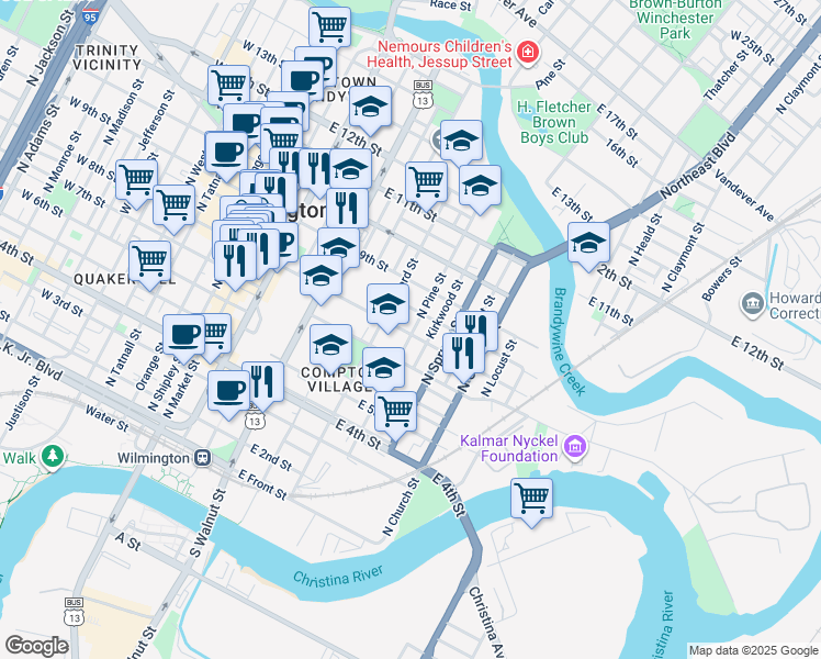 map of restaurants, bars, coffee shops, grocery stores, and more near 531 East 8th Street in Wilmington