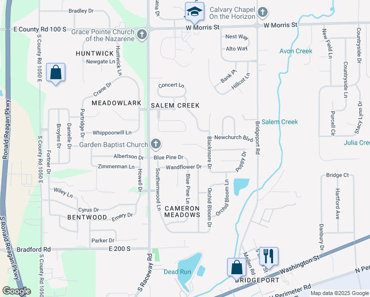 map of restaurants, bars, coffee shops, grocery stores, and more near 9115 Cardinal Flower Court in Indianapolis