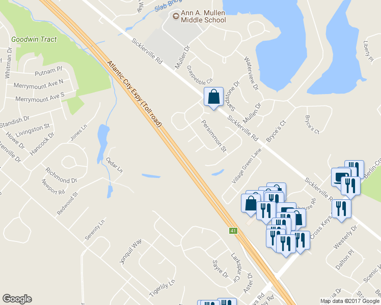 map of restaurants, bars, coffee shops, grocery stores, and more near 10 Spicebush Court in Sicklerville