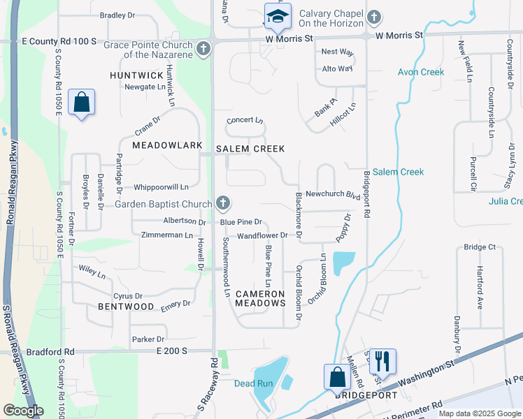 map of restaurants, bars, coffee shops, grocery stores, and more near 9115 Cardinal Flower Court in Indianapolis