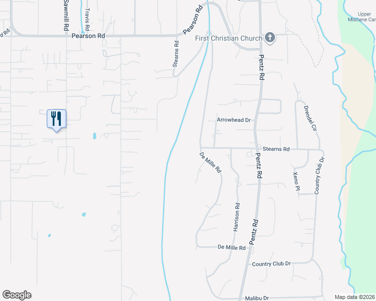 map of restaurants, bars, coffee shops, grocery stores, and more near 2105 De Mille Road in Paradise