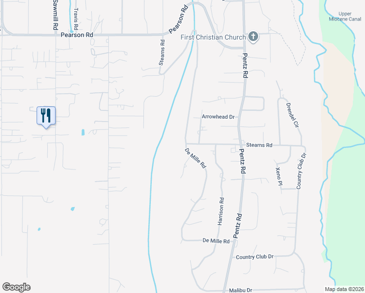 map of restaurants, bars, coffee shops, grocery stores, and more near 2105 De Mille Road in Paradise