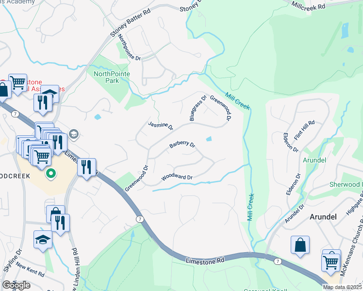 map of restaurants, bars, coffee shops, grocery stores, and more near 209 Barberry Drive in Wilmington