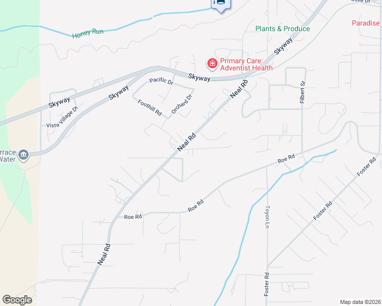map of restaurants, bars, coffee shops, grocery stores, and more near 320 Oak Spring Road in Paradise