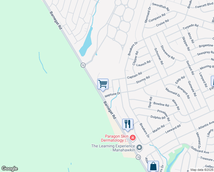 map of restaurants, bars, coffee shops, grocery stores, and more near 108 Mallard Road in Stafford Township