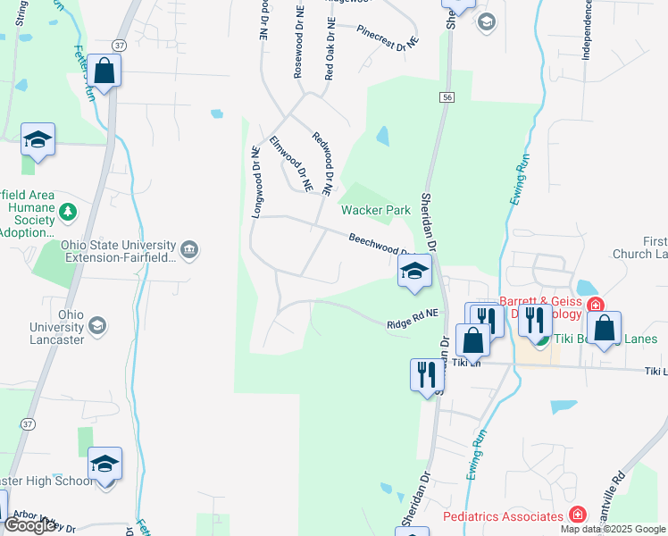 map of restaurants, bars, coffee shops, grocery stores, and more near 980 Longwood Drive Northeast in Lancaster