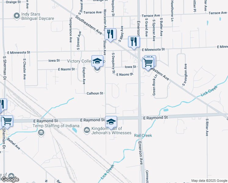 map of restaurants, bars, coffee shops, grocery stores, and more near 1949 Homeridge Drive in Indianapolis