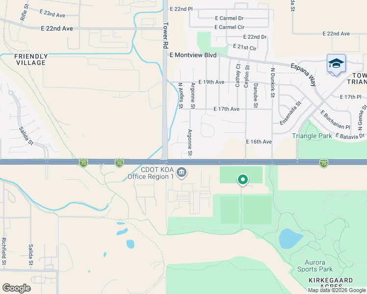 map of restaurants, bars, coffee shops, grocery stores, and more near 1531 North Argonne Street in Aurora