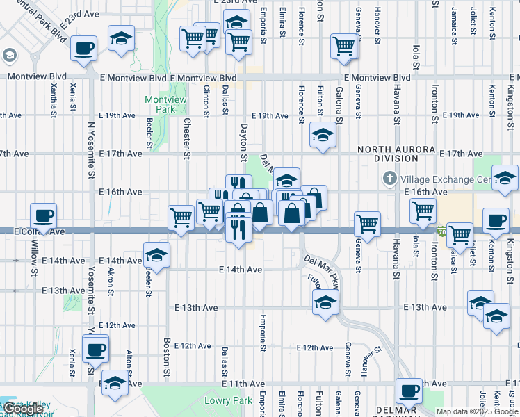 map of restaurants, bars, coffee shops, grocery stores, and more near in 