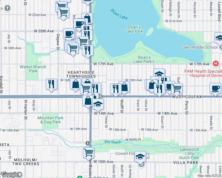 map of restaurants, bars, coffee shops, grocery stores, and more near in Denver