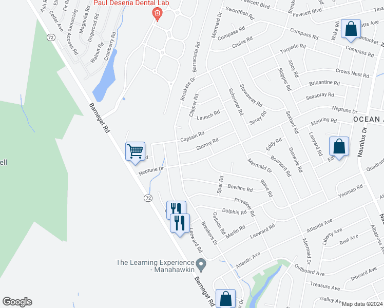 map of restaurants, bars, coffee shops, grocery stores, and more near 256 Stormy Road in Stafford Township