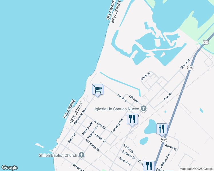 map of restaurants, bars, coffee shops, grocery stores, and more near 149 6th Avenue in Penns Grove