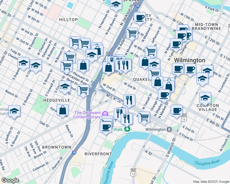 map of restaurants, bars, coffee shops, grocery stores, and more near 712 West 22nd Street in Wilmington