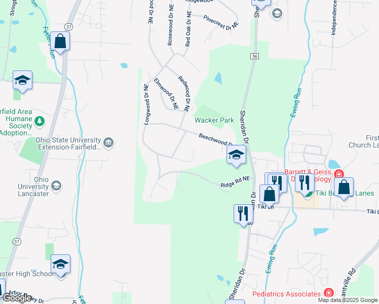 map of restaurants, bars, coffee shops, grocery stores, and more near 980 Longwood Drive Northeast in Lancaster