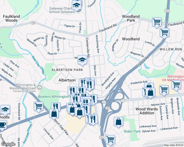 map of restaurants, bars, coffee shops, grocery stores, and more near 403 Ohio Avenue in Wilmington