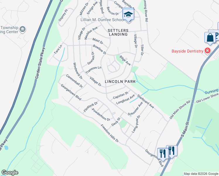 map of restaurants, bars, coffee shops, grocery stores, and more near 138 Windward Drive in Barnegat Township