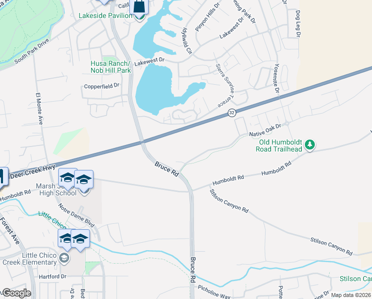 map of restaurants, bars, coffee shops, grocery stores, and more near 2754 Native Oak Drive in Chico