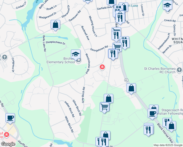 map of restaurants, bars, coffee shops, grocery stores, and more near 29 Melony Lane in Washington Township