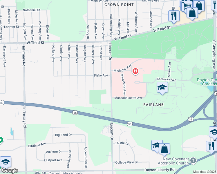 map of restaurants, bars, coffee shops, grocery stores, and more near 273 Liscum Drive in Dayton