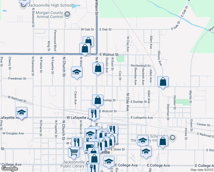 map of restaurants, bars, coffee shops, grocery stores, and more near 801 Doolin Avenue in Jacksonville