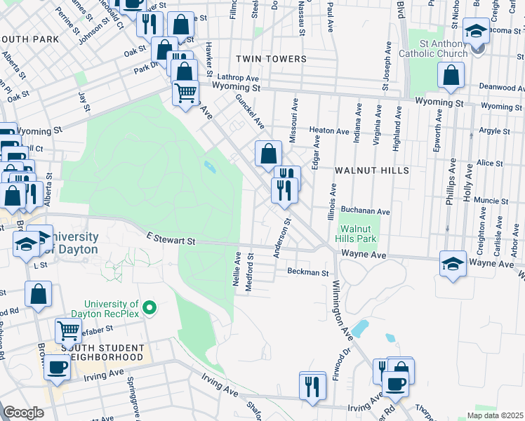 map of restaurants, bars, coffee shops, grocery stores, and more near 8 Volkenand Avenue in Dayton