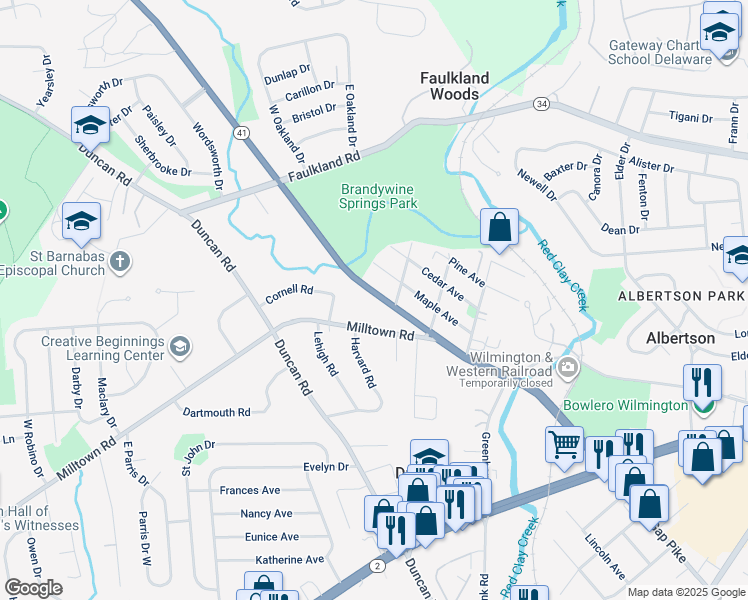 map of restaurants, bars, coffee shops, grocery stores, and more near 2606 Newport Gap Pike in Wilmington