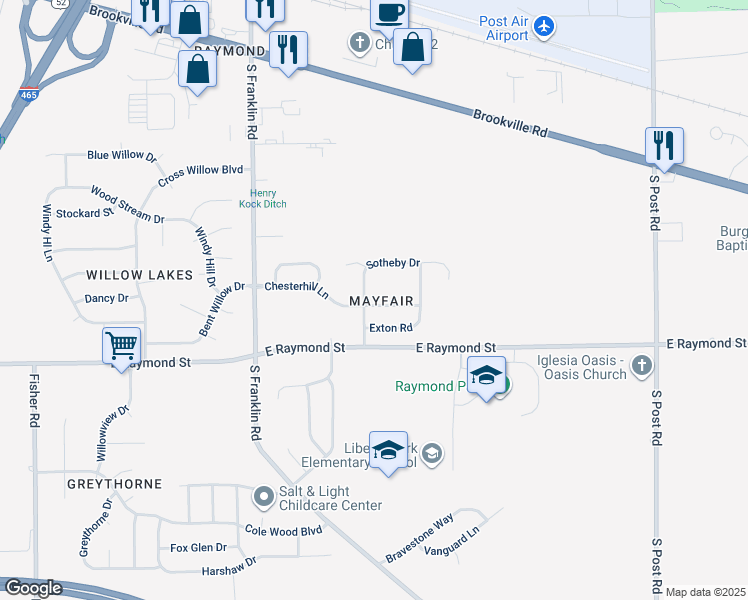 map of restaurants, bars, coffee shops, grocery stores, and more near 8310 Chesterhill Lane in Indianapolis
