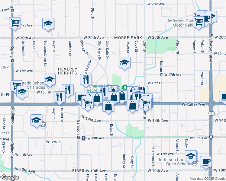 map of restaurants, bars, coffee shops, grocery stores, and more near 1510 Glen Ayr Drive in Lakewood