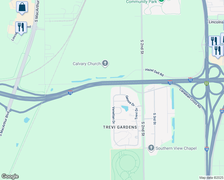 map of restaurants, bars, coffee shops, grocery stores, and more near 4001 Treviso Drive in Springfield
