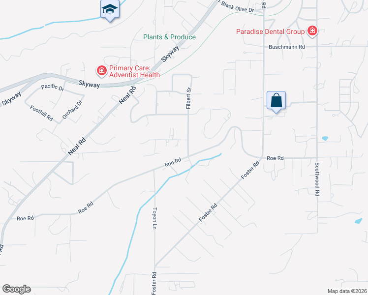 map of restaurants, bars, coffee shops, grocery stores, and more near 5351 Filbert Street in Paradise