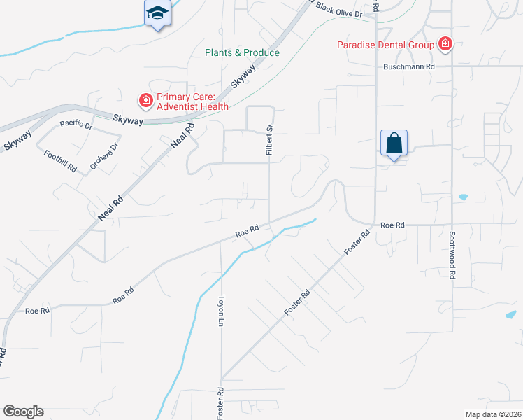 map of restaurants, bars, coffee shops, grocery stores, and more near 5351 Filbert Street in Paradise