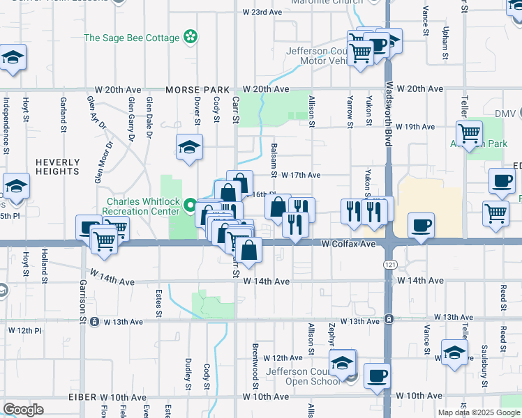 map of restaurants, bars, coffee shops, grocery stores, and more near 8220 West 16th Place in Lakewood