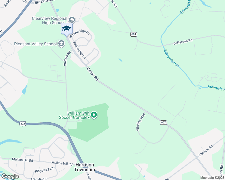 map of restaurants, bars, coffee shops, grocery stores, and more near 287 Cedar Road in Harrison Township