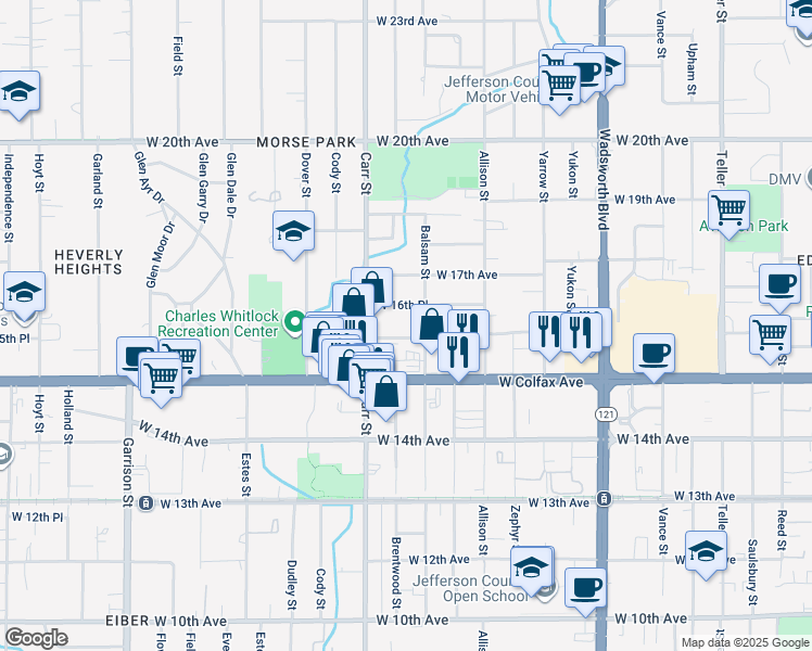 map of restaurants, bars, coffee shops, grocery stores, and more near 8220 West 16th Place in Lakewood