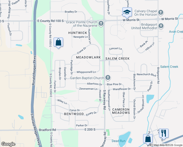 map of restaurants, bars, coffee shops, grocery stores, and more near 10746 Whippoorwill Lane in Indianapolis