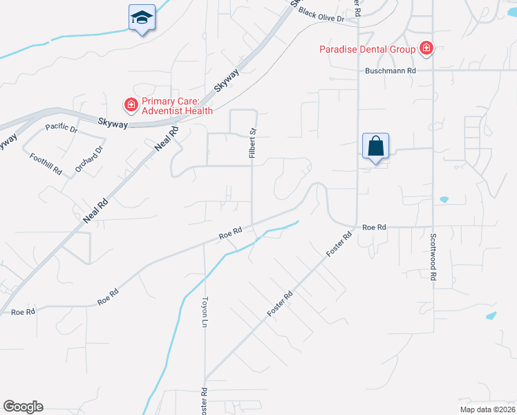map of restaurants, bars, coffee shops, grocery stores, and more near 5350 Filbert Street in Paradise