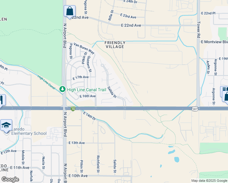 map of restaurants, bars, coffee shops, grocery stores, and more near 17547 East Batavia Place in Aurora