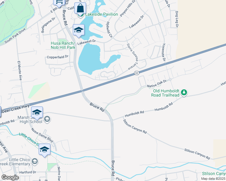 map of restaurants, bars, coffee shops, grocery stores, and more near 2754 Native Oak Drive in Chico