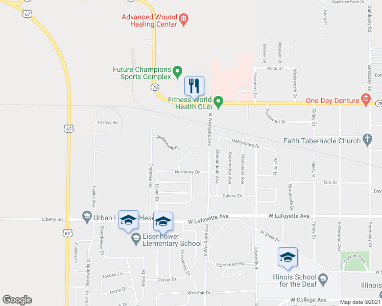 map of restaurants, bars, coffee shops, grocery stores, and more near 2 Jacksonville Place in Jacksonville