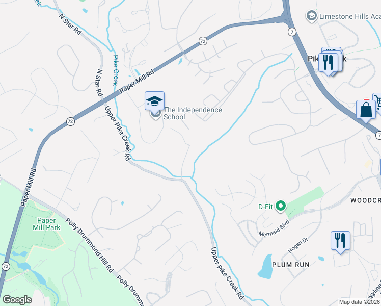 map of restaurants, bars, coffee shops, grocery stores, and more near 40 New Granville Road in Wilmington