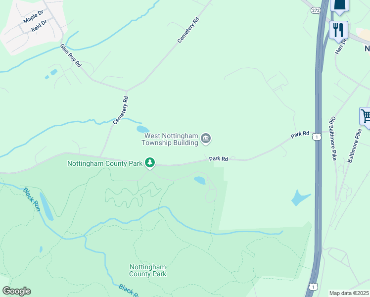 map of restaurants, bars, coffee shops, grocery stores, and more near 112 Park Road in Chester County